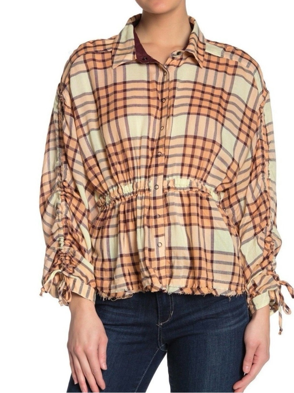 Free People wool plaid distressed top size xs